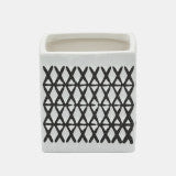 Ceramic Sq X Design Pen Holder, Black 4"