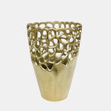 Metal Cut-Out Vase, Gold, 12"