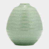 Cer. 7" Stripe Oval Vase, Dark Sage