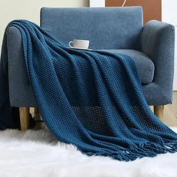 Knit Textured 50x60 Inch Throw Blanket with Fringe