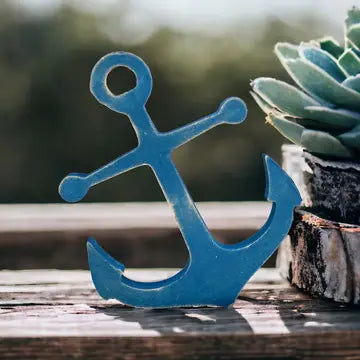 Rustic Wood Anchor Shelf Sitter- Navy