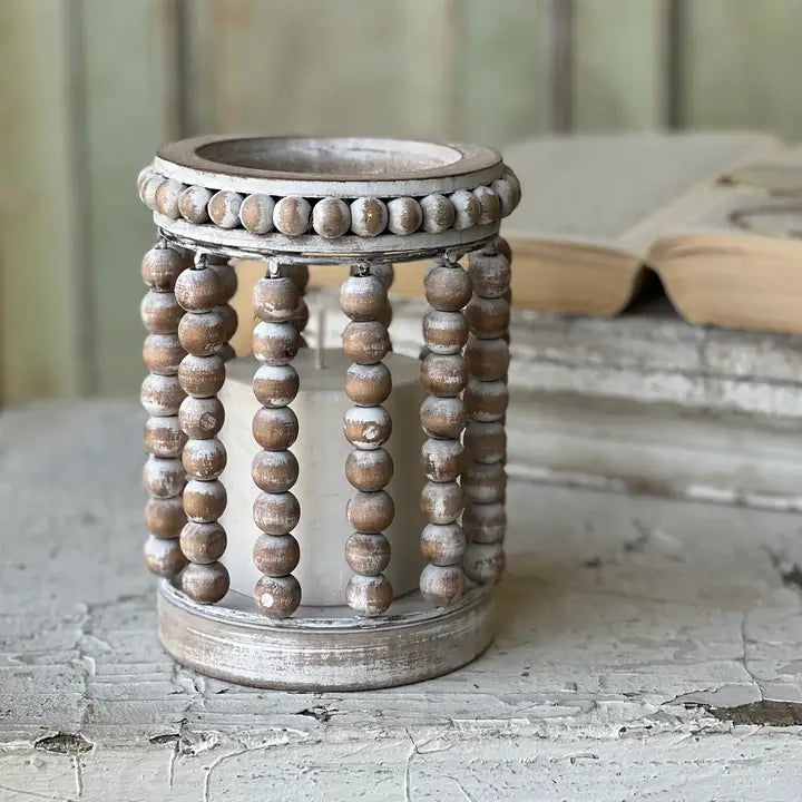 Amalfi Distressed Wood Beaded Lantern