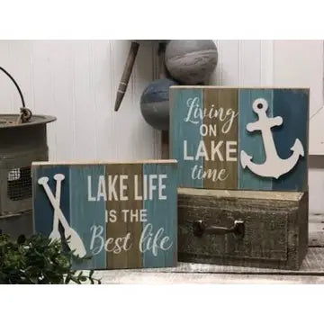 Living On Lake Time /Lake Life Block Sign