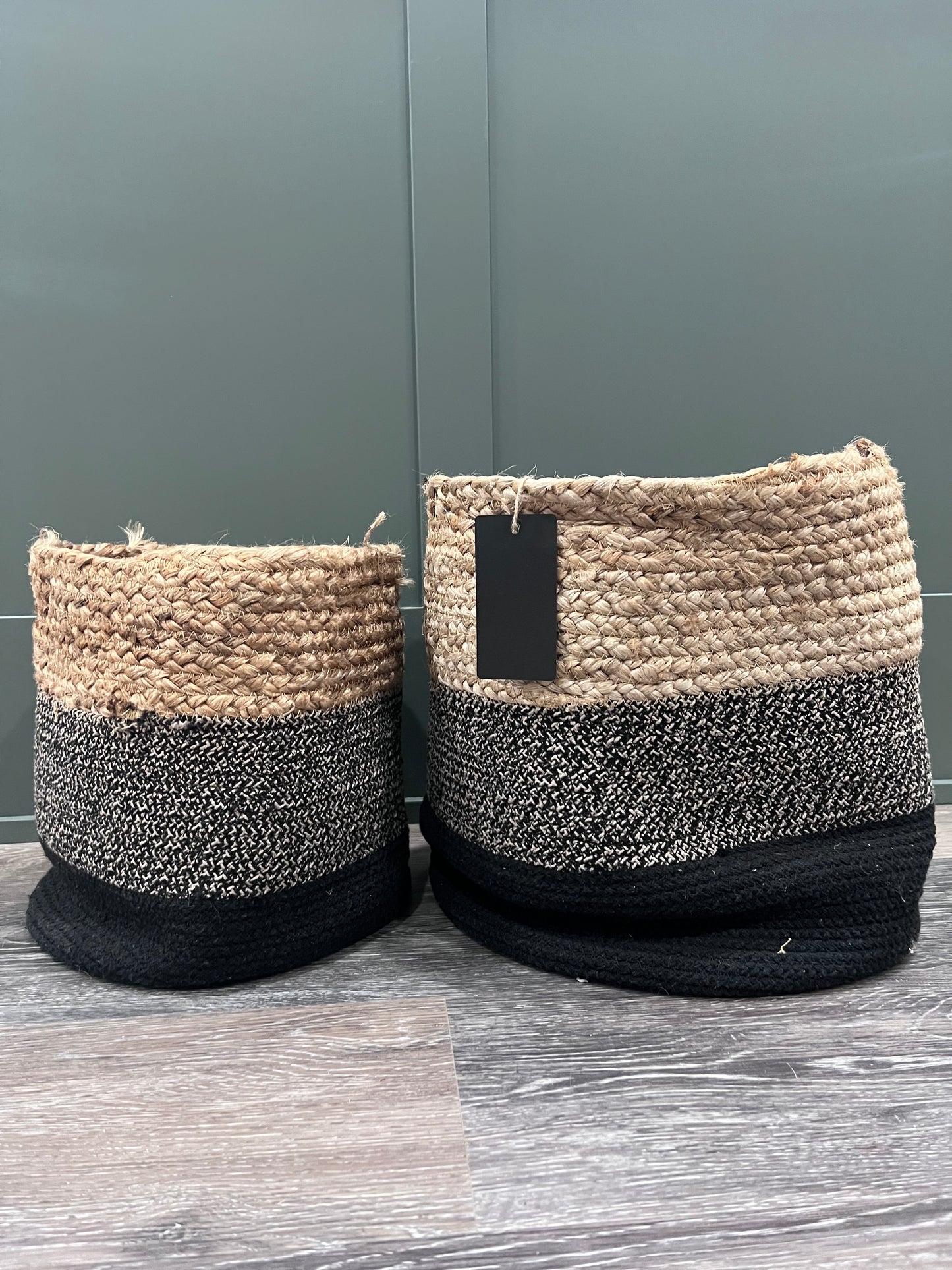 Braided Basket Natural, Grey and Black