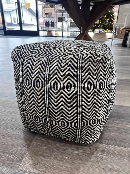 Black and White Geometric Print Pouf