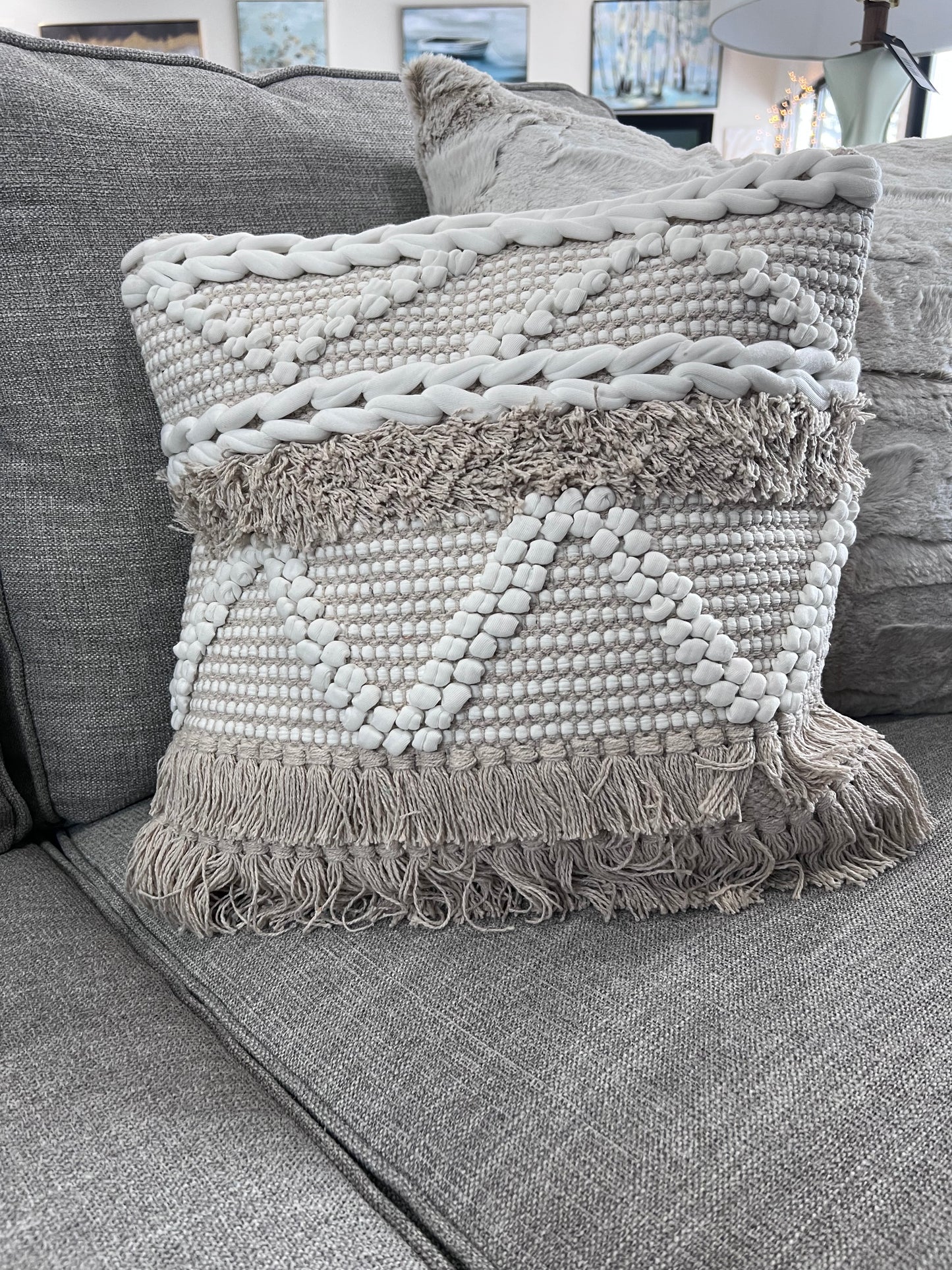 Pillow with Fringe Beige