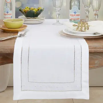 Embroidered and Hemstitched Swiss Dots Table Runner