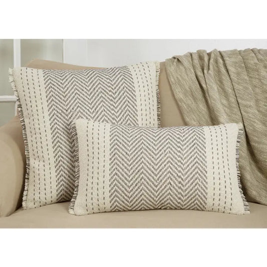 Grey Kantha Stich Cotton Throw Pillow