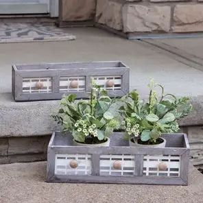 Gray Washed Window Drawer Lined Wood Box Planter Small