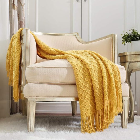 Yellow Knit Throw Blanket